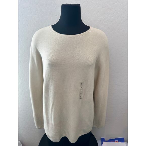 UNIQLO | 3D Knit Cotton Sweater Beige Boat Neck Pullover New | Large - Picture 2 of 7